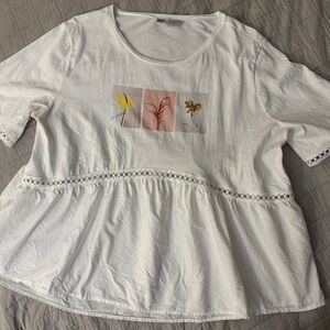 Zara Cream Peplum Blouse with Short Sleeves